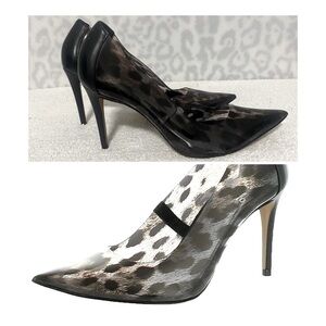 VINCE CAMUTO Anessta Clear Black Animal Leopard Print Pump Heels 8.5M NWOT